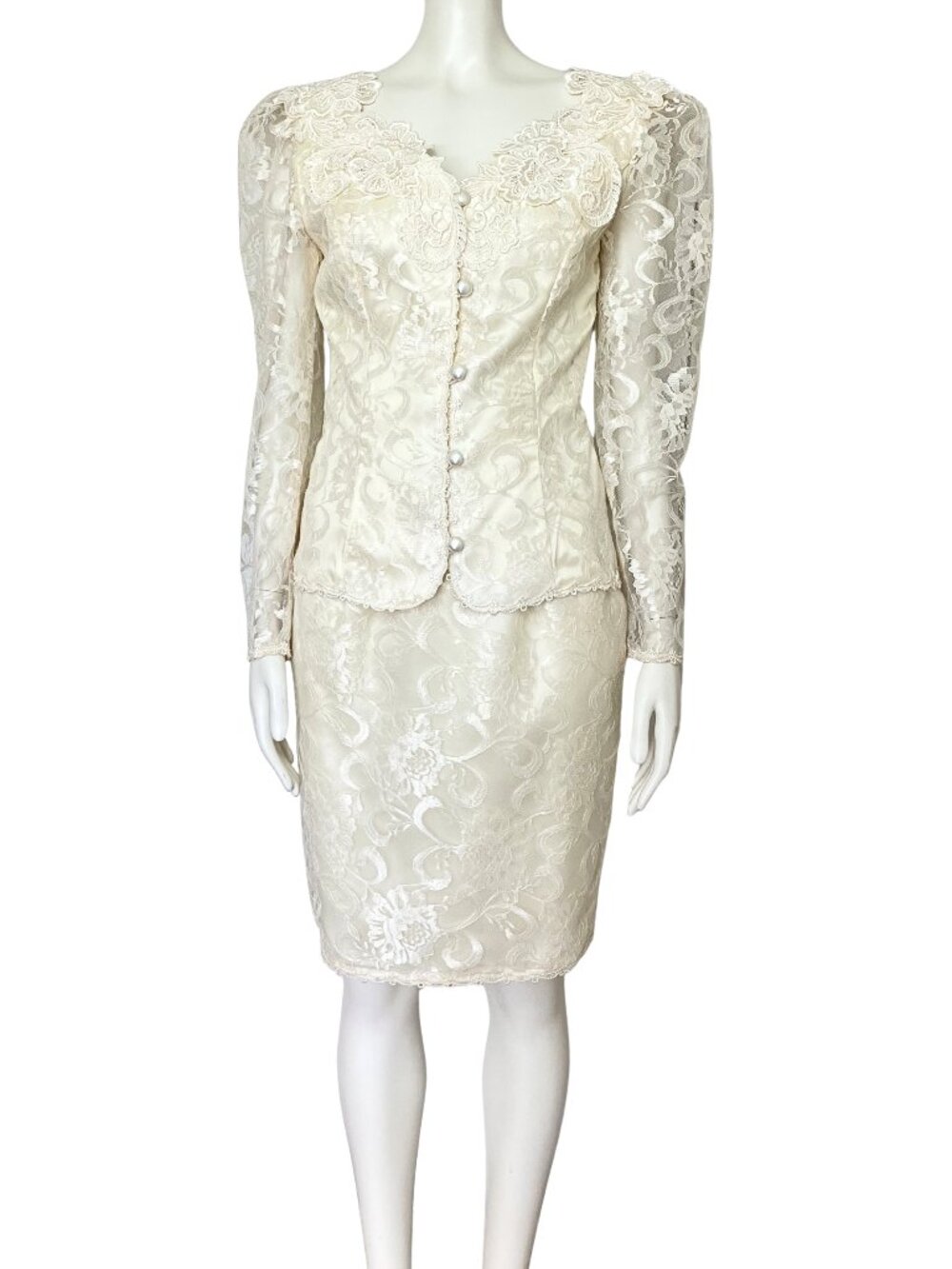 Vintage 80s Scott McClintock Ivory Lace Wedding Skirt Suit Set. XS 4. Bridal - Picture 1 of 14